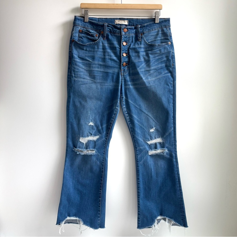 Madewell Cali Demi Bootcut Ankle Jeans Distressed Raw Hem Blue Denim Size 31